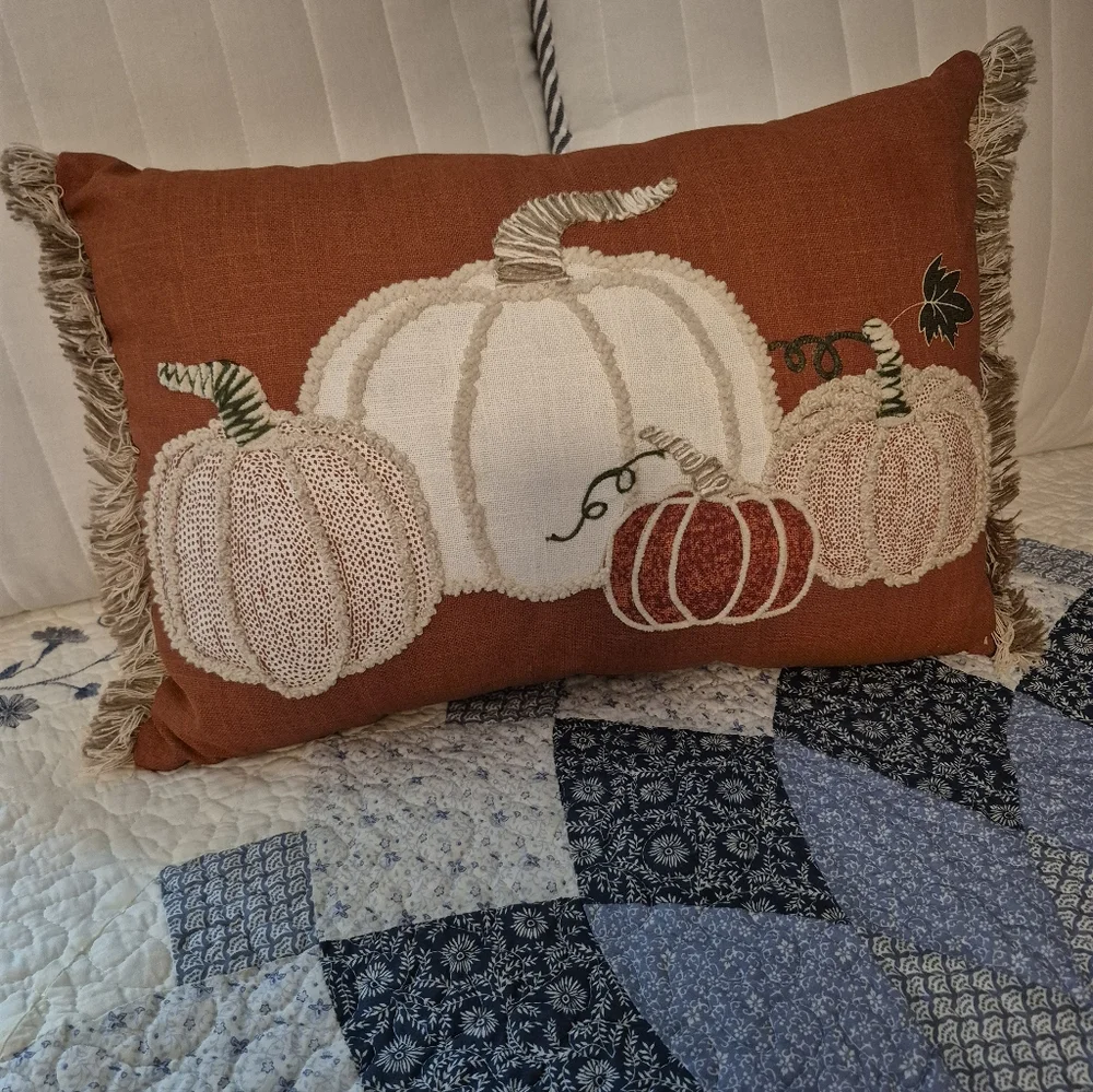 New Embroidered Pumkin Decortive Rectangle Throw Pillow